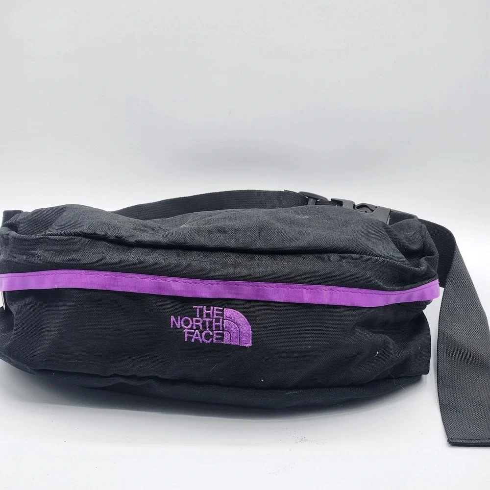 The North Face Sling Bag Black Purple Logo Crossbody Utility Pack Vtg Y2K Style